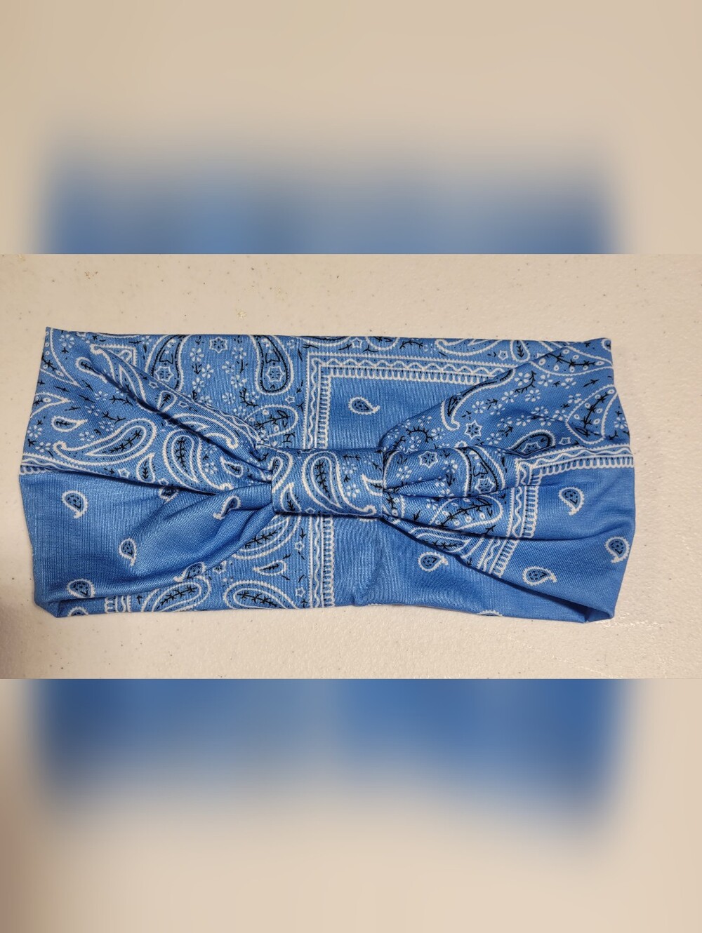 Classic Blue Paisley Bandana Headband - Picture 2 of 2